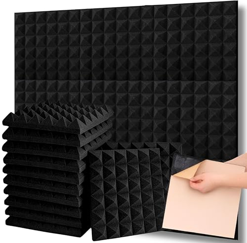 Self-Adhesive Acoustic Wall Panels 32-Pack covers 31.09 ft² (2.88 m²) - Peel and Stick Sound Proofing Panels 12x12x2In (30x30x5cm) Reduces Echo, Noise Absorption in Recording Studio, Gaming Room