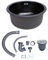 Lybunair Fregadero de cocina de acero inoxidable 304, redondo de un solo cuenco, 42 cm, ideal para lavar verduras, frutas y lavavajillas, diseño continuo y fácil de limpiar (Nano Negro)