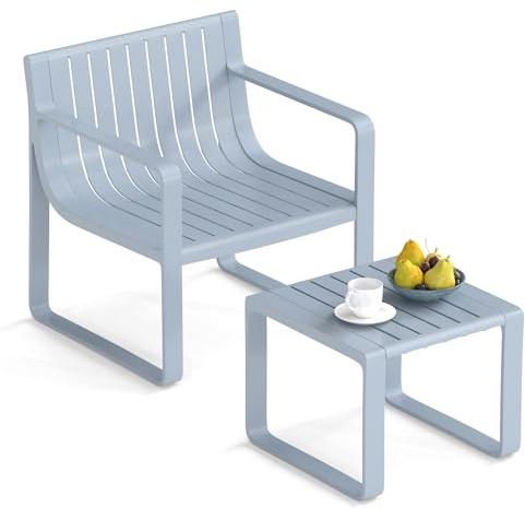 GIANTEX Gartenmöbel Set Wetterfest, Balkonmöbel Set aus PP, Balkon Möbel Gartensessel mit Tisch, Terrassenmöbel Outdoor, Balkonmöbel Balkonset Klein, Sitzgruppe Gartengarnitur Grau für Garten Terrasse