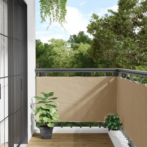 Myheimly Balkon Sichtschutz, Balkonbespannung mit Ösen Seil, Wasserfeste Balkonabdeckung, Balkonverkleidung für Balkon Terrasse,Beige,75 x 600 cm