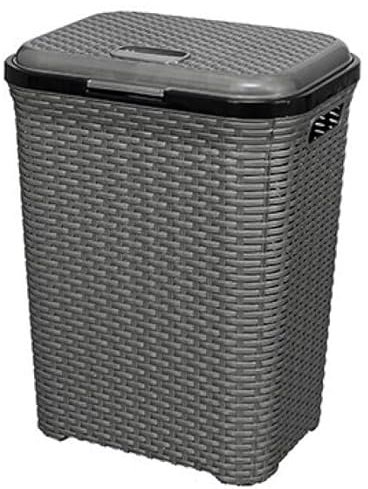 Cesto para Ropa Sucia 65 L - Envio 24h - con Asas y Tapa, pongotodo Rattan de plástico duro. Cubo para plancha, Almacenaje juguetes, herramientas o Multiusos. Ligero y Resistente. (Gris, 65 Litros)