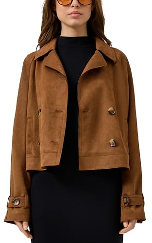 QS 2175369 Veste Caban Aspect Daim, Marron, XXL Femmes