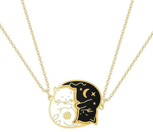 Muorruo Lot de 2 colliers d'amitié pour chat BFF Meilleur(e) ami(e), collier assorti pour couple pendentif noir et blanc bijoux cadeaux, collier d'amitié ying-yang pour chat