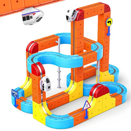 80 Pcs Cube Track Magnetische Block mit, Spielzeug ab 3 4 5 6 7 8 Jahre Junge Clickrail Electric Train Set Geschenk Junge Mädchen 3-8 Jahre Cubix 3D Zug Flexible Ostergeschenke für Kinder
