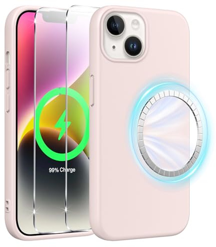 Pnakqil Magnetisch Silikon Hülle für iPhone 14/iPhone 13 Handyhülle mit 2 Schutzglas, Kompatibel für Magsafe, Premium Liquid Silikon Dünne Kratzfest Stoßfeste Schutzhülle für iPhone 14/iPhone 13, Rosa