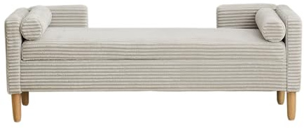 Draixcor Sitzbank mit Stauraum 153 cm, Polsterbank mit Armlehnen & Rückenlehne, Bettbank mit 2 Rollkissen, Cord-Sitztruhe für Schlafzimmer, Flur, Wohnzimmer，Grau