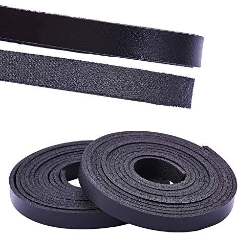 PH PandaHall 2 Rouleaux Corde en Cuir de Vache Cordon en Cuir Cordon de Bijoux en Cuir pour Fabrication de DIY Bijoux Bracelet Collier, Noir, 10x2.5mm, 2m/Rouleau