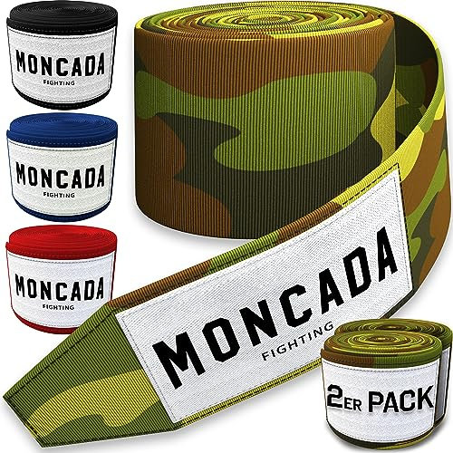 Moncada Fighting® [4m Boxbandagen mit Daumenschlaufe - Bandagen Boxen Halb elastische Boxing Gloves mit extra breitem Klettverschluss - Boxbandage Hand für Boxen, MMA, Kickboxen - Box Bandage Sport