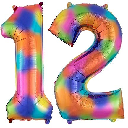 DIWULI Luftballon 12 Geburtstag XXL Bunt Regenbogen Zahl 12