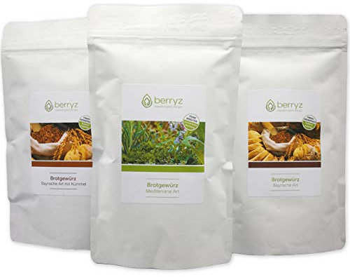 Brotgewürz 3-er Set | Bayrische Art 100g + Bayrische Art mit Kümmel 100g + Mediterrane Art 90g | Vielfalt & Abwechslung | Brot Gewürz