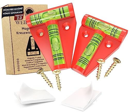 WEIDEBACH® 2x Robuste Wasserwaage klein, Magnetische Mini Wasserwaage rot, Kleine Wasserwaage bruchsicher, Camping Wasserwaage, Wasserwaage Wohnmobil, Wasserwaage Wohnwagen, Kreuzwasserwaage