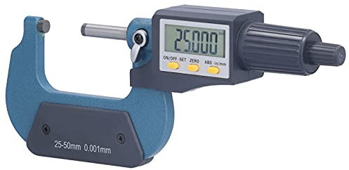 Caiqinlen Elektronisches Dickenmessgerät, 25–50 mm Messbereich Digitale Bügelmessschraube Automatische Abschaltung mit Aufbewahrungsbox für die Holzbearbeitung für die Industrie