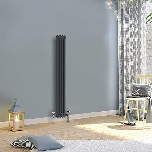 WarmeHaus 1500x200mm Vertical Traditional Radiator 2 Column Anthracite Cast Iron Style Tall Upright Radiator Central Heating