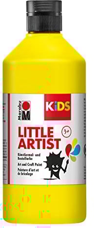 Marabu KiDS Little Artist 500 ml, Gelb, Künstlermal- und Bastelfarbe für Kinder ab 3 Jahren, Kindermalfarbe auf Wasserbasis, auswaschbar, Made in Germany, vegan, glutenfrei, 03050075019