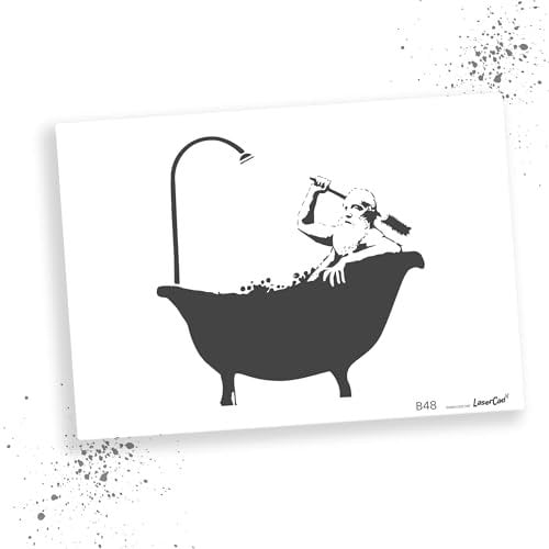 LaserCad Schablonen BANKSY Streetart (B048, Warm Bath (Ukraine), DIN A2) Stencil für Graffiti, Airbrush, Kunst, Deko, zum Malen