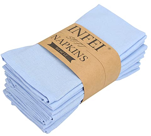 INFEI weich Polyester -Leinen gemischt Abendessen Cloth Servietten, 12 Stück (40 x 40 cm), für Veranstaltungen und den Heimgebrauch (Himmelblau)