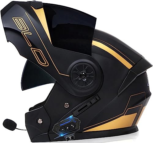 Adultos Modular Bluetooth Integrado Casco Moto Cascos Integrales,Casco Abatible con Doble Visera Doble Lente Sistema De Ventilación Forro Extraíble ECE Homologado para Mujeres Y Hombres