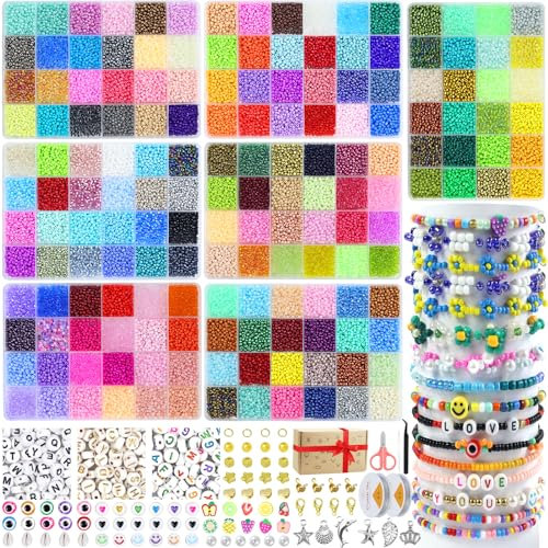 168 Farben 44506 Stück Perlen für Armbänder, Perlen Set 3mm Glasperlen zum Auffädeln, Rocailles Perlen Armbänder Schmuck Selber Machen Set mit Buchstaben Perlen für Machen Armband Halskette Ohrringe