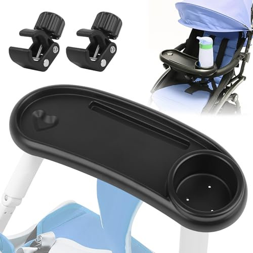 HIULLEN Snack Tablett Für Kinderwagen, Universelles Kinderwagentablett, 3 In 1 Getränkehalter Kinderwagen Telefonhalter mit Verstellbarem Clip, Zubehör für Meisten Abnehmbarer Kinderwagen Armlehnen