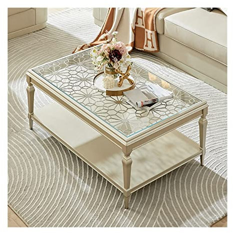 YQINQIN83B Couchtisch Moderner Einfachheits-Couchtisch mit Hohlschnitzerei und Glasplatte, rechteckiger Luxus-Sofatisch mit 47,2 Zoll und offenem Regal for das Wohnzimmer Beistelltisch