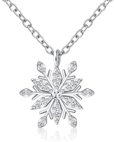 FANCH Silber Schneeflocke Halskette für Damen Anhänger Schneeflocke Kette Sparkle Cubic Zirkonia Hypoallergene Halsketten 18K Weißgold Vergoldet Weihnachten Jewerly