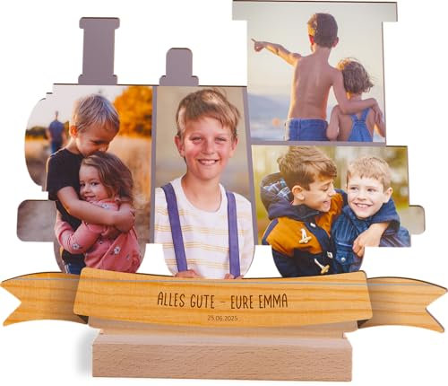 Eisenbahn - Personalisiertes Fotomosaik Holzbild - Geschenk für Jungen, Eisenbahn Geburtstagsgeschenk, Wohnzimmer, Schlafzimmer, Heimbüro