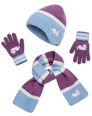 A2Z 4 Kids Girls Unicorn Hat Scarf Gloves Set Knitted Winter Accessories | Ear Flap Beanie Soft Stretch Neckwear Hand Warmers For Cold Outdoor Days