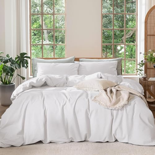 Boqingzhu Bettwäsche 155x220 cm Baumwolle 3tlg. - Naturweiß | 100% Baumwolle Bettwäsche-Sets mit Reißverschluss, OEKO-TEX Zert, Sicher, Weich, Atmungsaktiv, Weiß