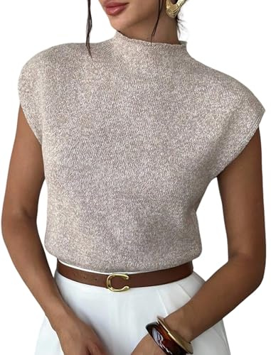ZAFUL Women's Mock Neck Sweater Vest Cap Sleeve Casual Knit Pullover Tank