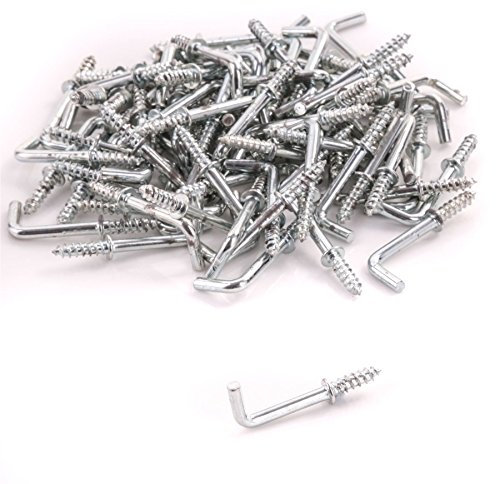 50x Zinc Plated Shouldered Dresser Cup Hooks - Square Screw in L Shape Hangers