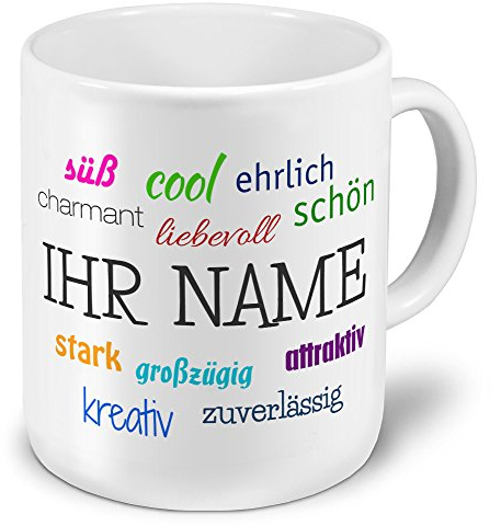 printplanet XXL Riesen-Tasse mit Namen personalisiert - Motiv Positive Eigenschaften - individuell gestalten - Namenstasse, Kaffeebecher, Becher, Mug