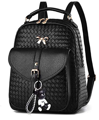 DEERWORD Damen Rucksack Taschen Frauen Elegant Tasche Stadtrucksack Rucksackhandtasche Vintage PU-Leder 5255 1-teilig set Schwarz V1