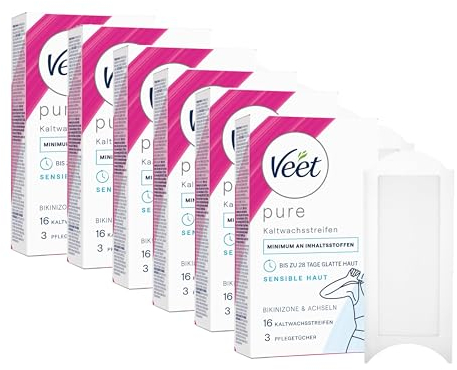 Kaltwachsstreifen 6er Pack Bikini und Achseln für einfache Haarentfernung auch bei sehr kurzen Haaren Veet Kaltwachsstreifen Bikini & Achseln 6x16 Stück