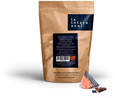LA TETERA AZUL Premium Waldfruchtaufguss. Hibiskus, Traube, Blaubeere, schwarze Johannisbeere und Holunder. Waldfrüchte und rote Früchte. 25 Pyramiden im Einzelfall.