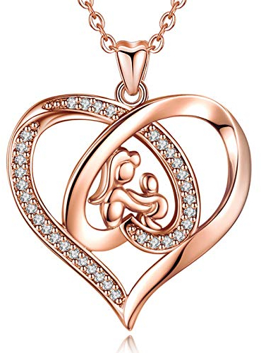EUDORA Mütter Tochter Sohn Kette Mütter Liebe 925 Sterling Silber Halsketten für Frauen Gold überzogen Herz Anhänger Halskette Geschenk der Mütter, 45,7cm Kette (1-mutters Umarmung Roségold)