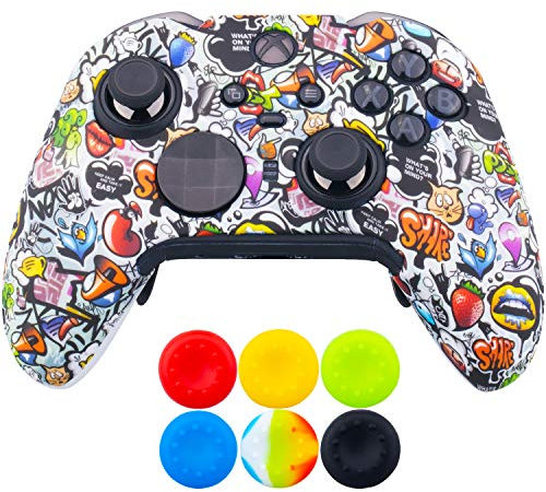 9CDeer 1 Morceau de Clouté Protecteur Impression de Transfert Personnalisée Silicone Couverture Peau Manche Cas Skin Cover Fraise + 6 Thumb Grips pour Manette Xbox Elite Série 2 sans Fil
