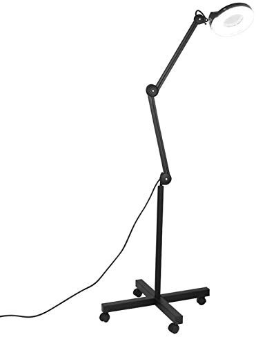 Ejoyous LED Lupenleuchte mit Rolling Standfuß, 5X Dioptrien Verstellbar Bodenstehende Kosmetikleuchte Stehlampe Arbeitsplatzlampe Kosmetik Arbeitsleuchte 220-240V Schwarz