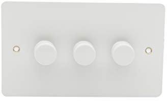 Schneider Electric Ultimate Flat Plate - 3 Gang 2 Way LED Dimmer Light Switch, 75 W/VA, GU6232LMPW, Painted White