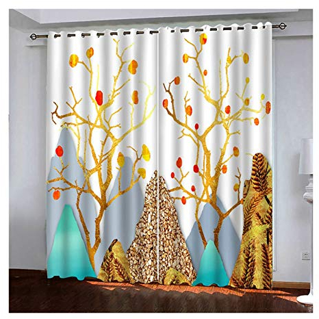 Bishilin Vorhänge Fenster Kinderzimmer mit Mustern Naturlandschaft Bergbäume, Vorhänge Blickdicht Schlafzimmer Ösen274x183CM