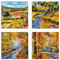 ARTLAND Wanddeko Leinwand Bilder Set 4tlg. je 30x30 cm Quadratisch Wandbilder Gemälde Landschaft Wald Herbst Bäume Natur U2XG