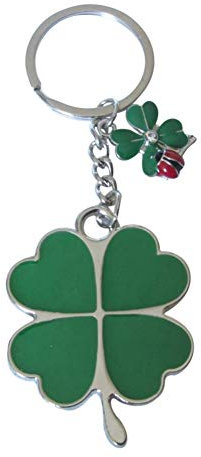 Porte-clés, bijou de sac trèfle vert à quatre feuilles coccinelle.