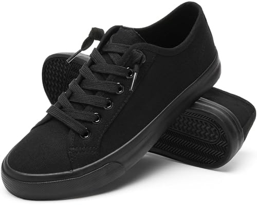 XRH Women's Non Slip Work Shoes Slip On Full Black Canvas Sneakers, 7.5
