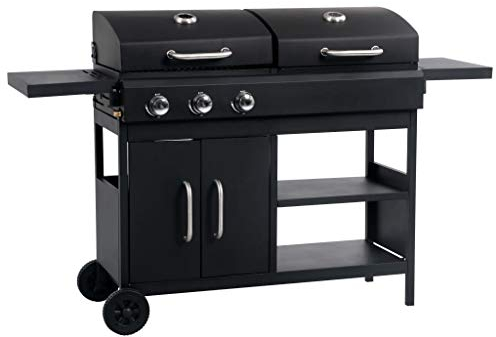 Tidyard Gas Charcoal Combo Grill BBQ Barbecu Grill with 3 Burners for Home Garden Kitchen Dining Kitchen Appliances