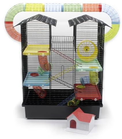 ZooPaul Nagerkäfig Hamsterkäfig XXL CH2 Plus mit Zubehör Maus Hamster Käfig Tunnelsystem Haus (Schwarz Bunt)