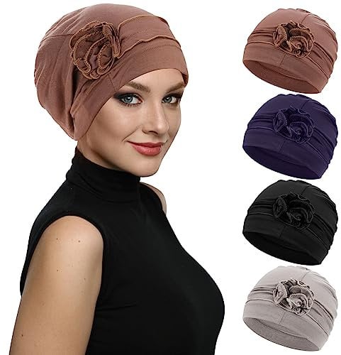 XEPST 4 Stück Frauen Chemo Hüte Bandana Turban Damen Chemo-Turbane Kopfbedeckung Beanie Mütze Kappe für Frauen Krebs Patienten Haarausfall