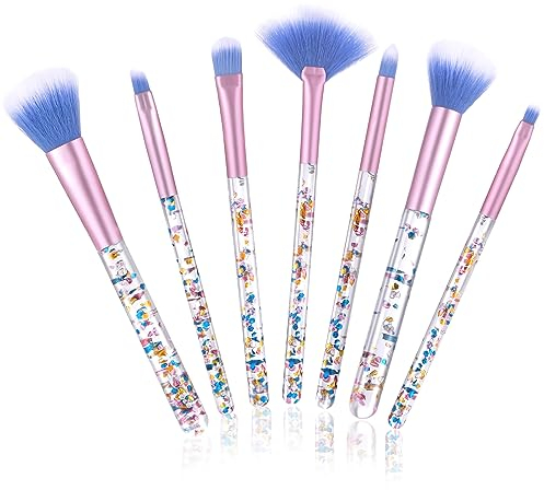 WLLHYF 7-teiliges Make-up-Pinsel-Set Blender-Pinsel Fächerpinsel mit Kristall-Glitzer-Griff für Lidschatten Foundation Puder Concealer Rouge Lippen Kosmetik Werkzeug