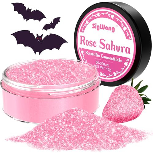 Paillettes Comestibles, 15g Colorant Alimentaire Poudre Alimentaires pour Un Cocktail, Paillettes À Boire pour Liqueur, Vin, Champagne D'halloween-Sakura Rose