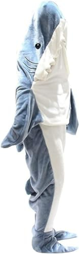 LukyTimo Hai Decke Erwachsene Zum Anziehen Schlafsack Kostüm Anzug Super Weich, Gemütlich, Flanell, Geschenk Für Teenager, Erwachsene, Hai-Liebhaber ((L) 67in*27.5in, Helles Bläuliches Grau)