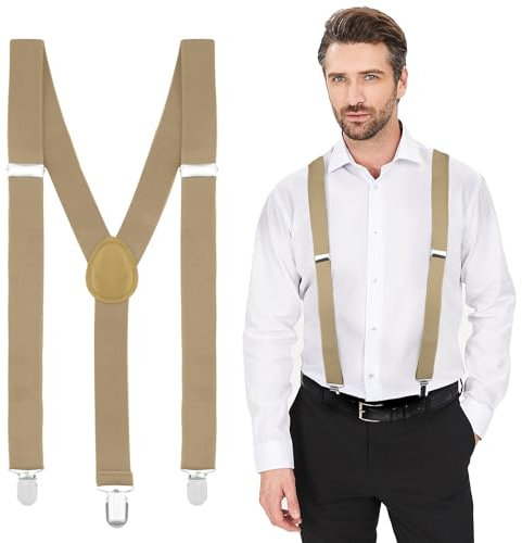Yetuab Beige Hosenträger Extra Stark für Herren und Damen - Für Arbeithosen, Skihose, Trachten - Zum Knöpfen