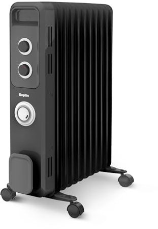 KEPLIN 2.5KW Oil Filled Electric Radiator, Energy Saving with 11 Fins, Adjustable Temperature, Overheat Protection, Programable Thermostat, 3 Settings & On/Off Timer for Maximum Warmth - Home & Office